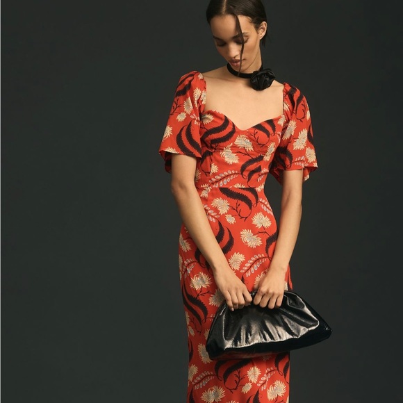 RHODE Short-Sleeve Sweetheart Midi Dress Sz 2 - Picture 3 of 7